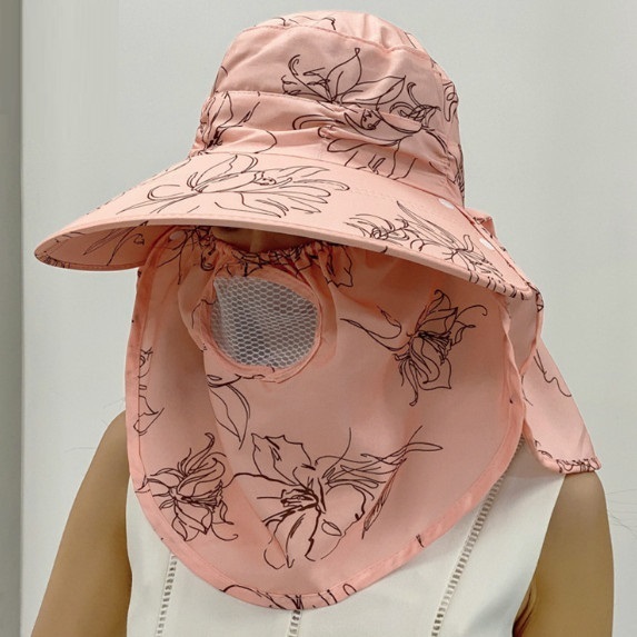 Hot selling large brim sun protection face protection tea hat for women (light brown)