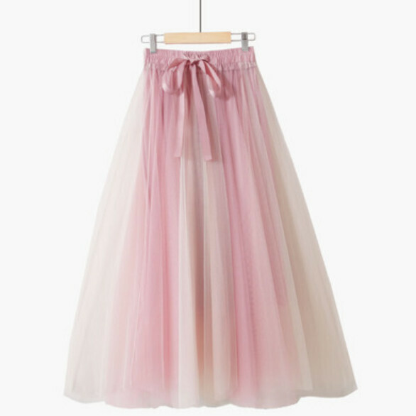 Contrasting mesh lace skirt (pink + apricot two-tone panels - one-size-fits-all waist tight)