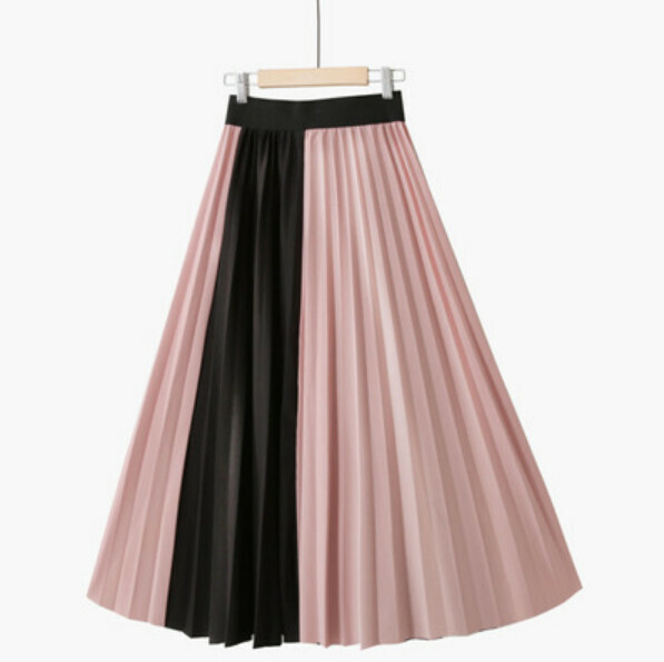 Contrasting stitching pressed pleated skirt (pink + black【pleated H double】6088-free Song tight waist)