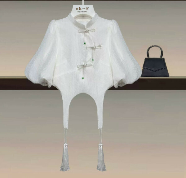 Fashionable Chinese cheongsam top#Single piece (white) (M-4XL) (Contact customer service to confirm size after placing an order) 