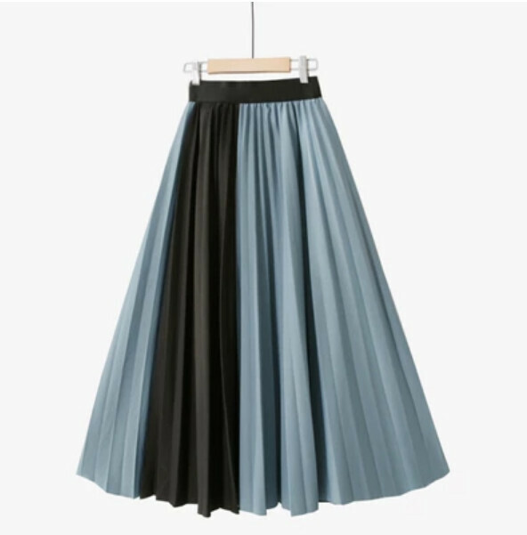 Contrasting stitching pressed pleated skirt (dark blue + black【pleated H double】6088-size songtight waist)