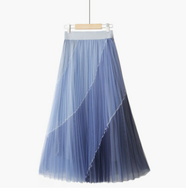 Pleated contrasting lace skirt [light blue four-color/contrast-one-size-fits-all elasticated waist]