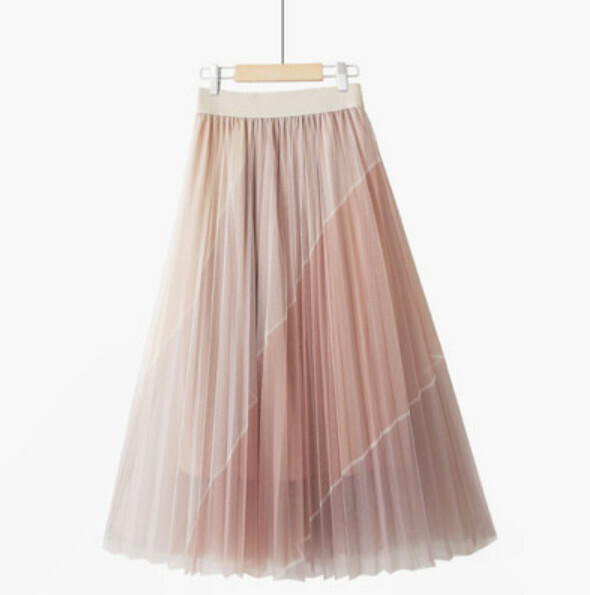 Pleated contrasting lace skirt [apricot four-color/contrast-one-size-fits-all elasticated waist]