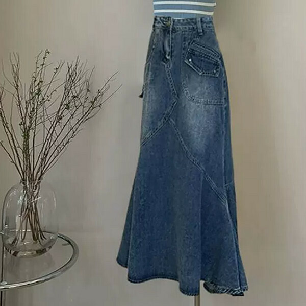 Denim skirt#Single piece (blue) (M-4XL) (Contact customer service to confirm size after placing an order) 