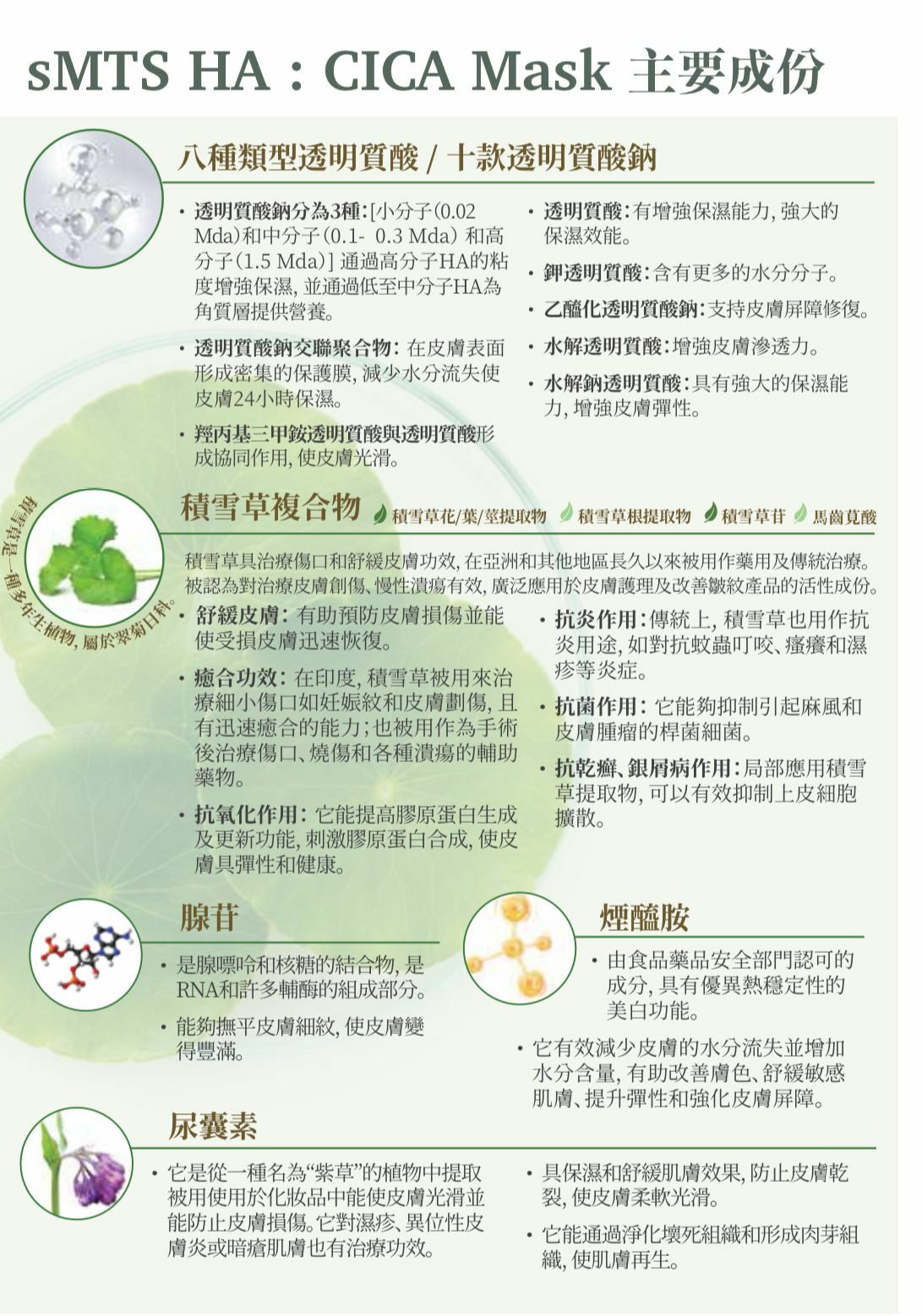 sMTS - HA 積雪草補濕鎮靜紓緩面膜 1盒 5pcs exp:2027.03.06 不包郵★