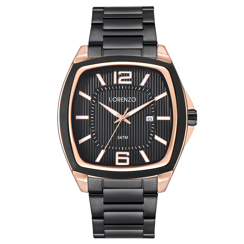 【Lorenzo 洛倫佐】LRZ-002 帶日期防水30米不鏽鋼男女對錶石英錶-
