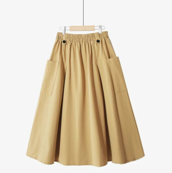 Preppy style big pocket skirt [yellow-one-size-fits-all elastic waist]