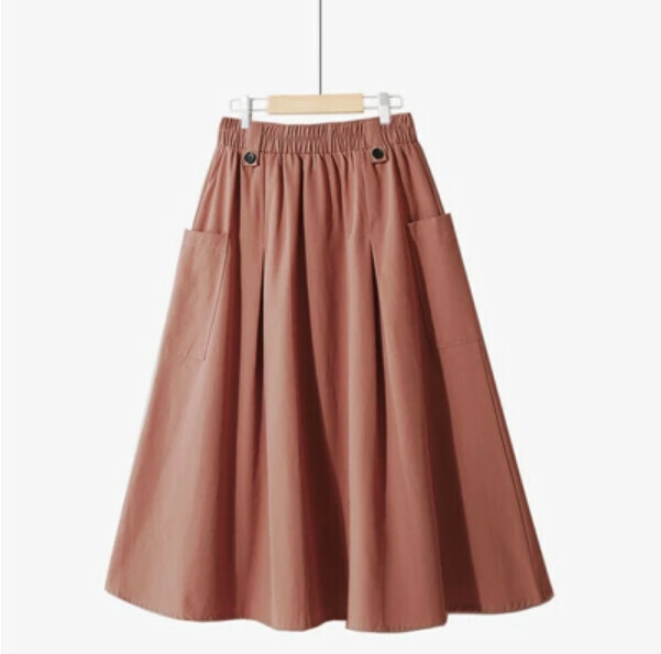 College style large pocket skirt [brick red-one-size elastic waist]