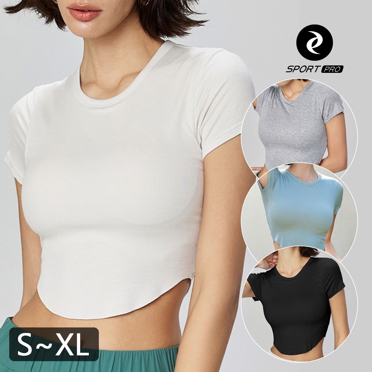 莫代爾羅紋含罩杯瑜珈/運動/機能短袖【半固定罩杯】*