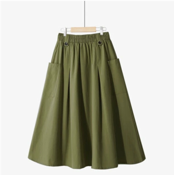 College style large pocket skirt [army green-one-size-fits-all elastic waist]