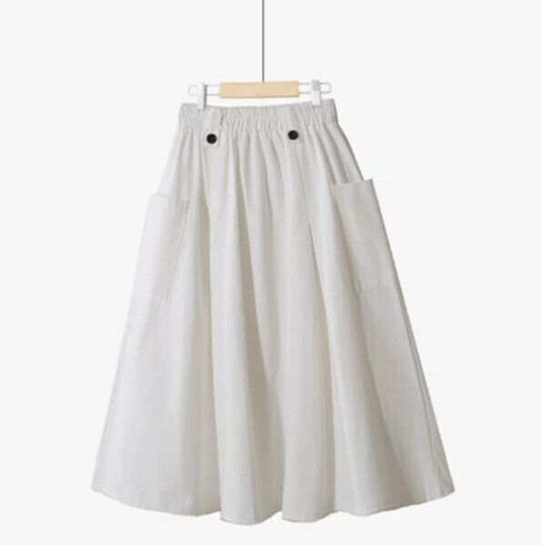 Preppy style large pocket skirt [white-size elastic waist]