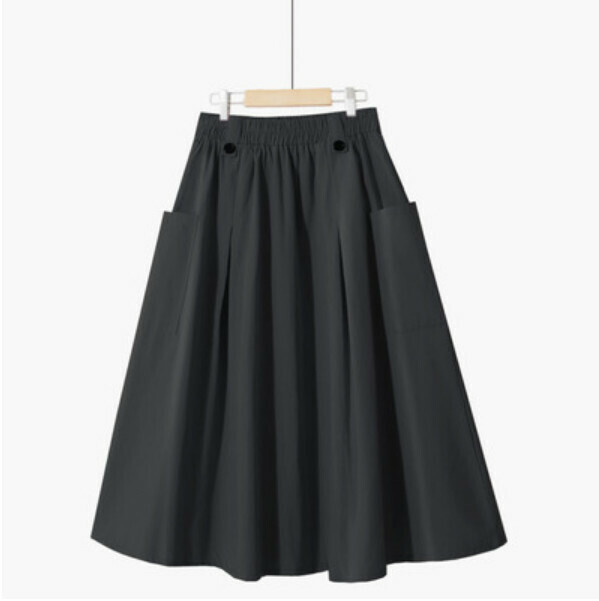 Preppy Skirt with Large Pockets [Black-One-Size-Fit Elastic Waist]