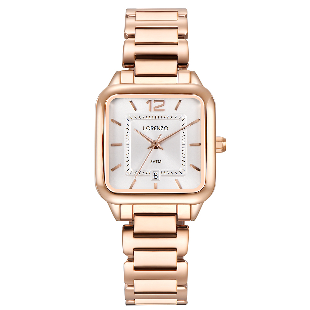 【Lorenzo 洛倫佐】LRZ-004 帶日期防水30米不鏽鋼石英錶-