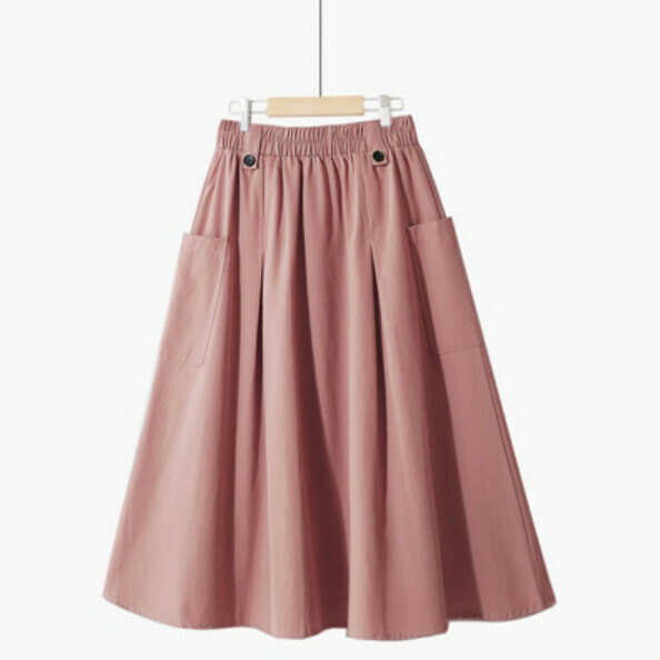 Preppy style large pocket skirt [deep leather powder-one-size elastic waist]