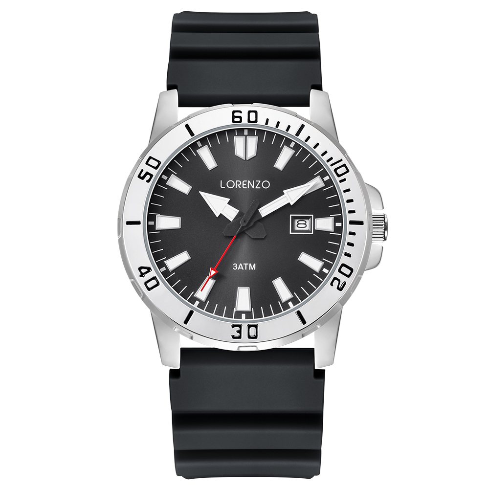 【Lorenzo 洛倫佐】LRZ-005 帶日期夜光矽膠石英錶-