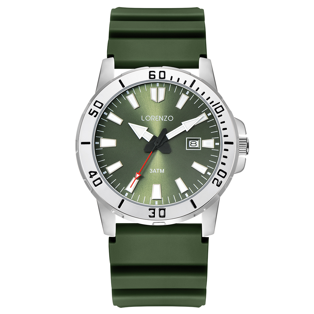 【Lorenzo 洛倫佐】LRZ-005 帶日期夜光矽膠石英錶-