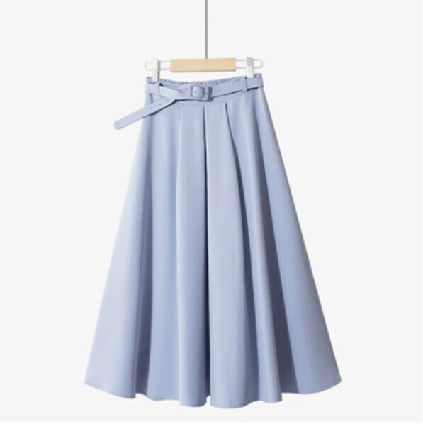 Chiffon skirt [light blue narrow waistband-one-size elastic waist]