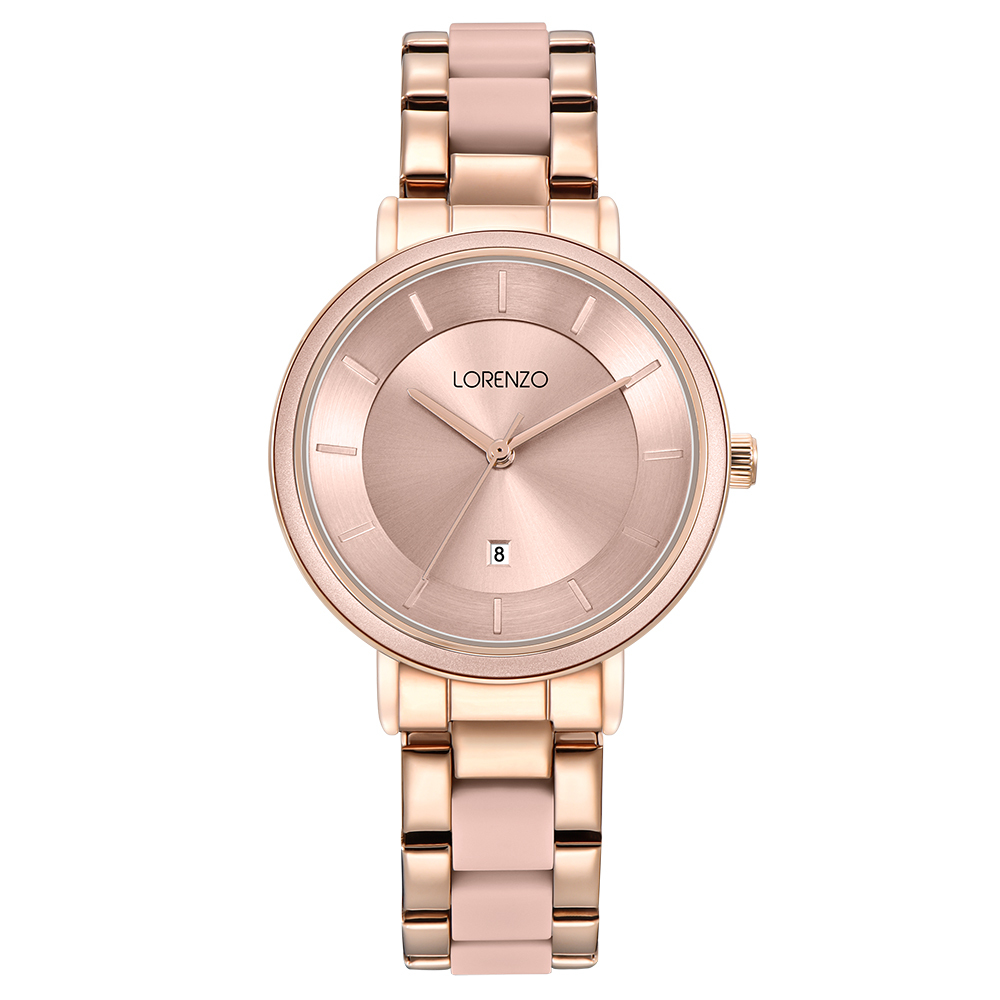 【Lorenzo 洛倫佐】LRZ-007 帶日期防水30米不鏽鋼石英錶-
