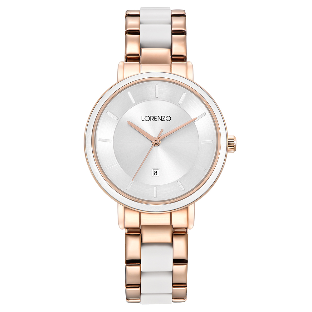【Lorenzo 洛倫佐】LRZ-007 帶日期防水30米不鏽鋼石英錶-
