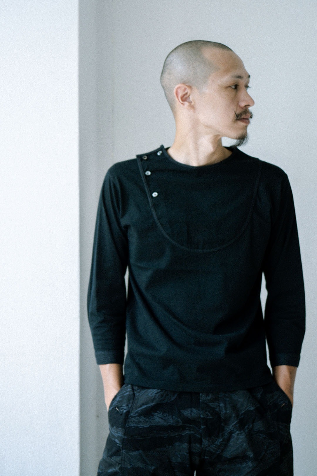 Black Sign 3/4 sleeve Double Breasted Underwear / Midnight Black