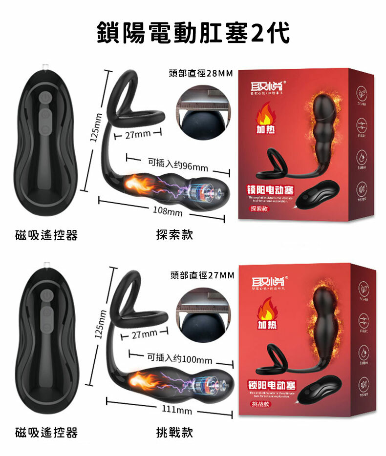 緊箍棒｜三環鎖精＋超強震動前列腺按摩棒＋智能加溫｜震動鎖精環、肛塞