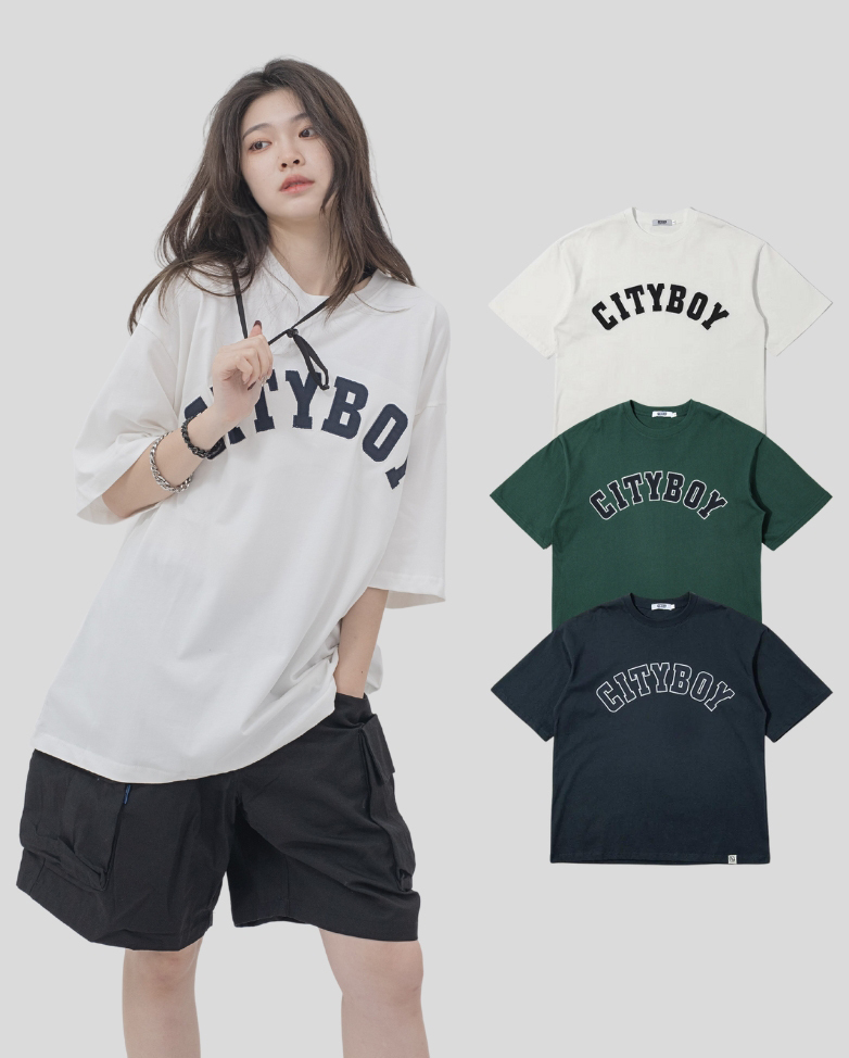 Urban City Boy 縫繡立體 高磅 落肩短T