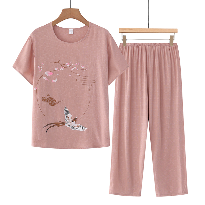 Middle-aged and elderly mom short-sleeved suit (XL-4XL camel) [After placing an order, please contact customer service to confirm the shipping size]