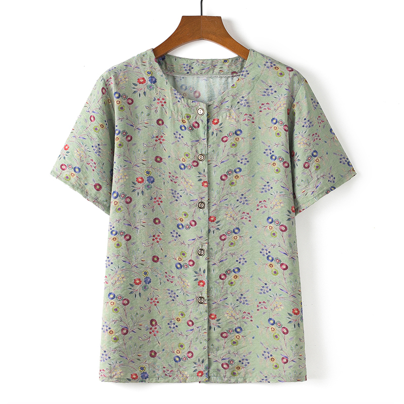 Middle-aged and elderly short-sleeved cotton silk thin shirt (XL-5XL size 1 color (top)) [After placing an order, please contact customer service to confirm the shipping size]