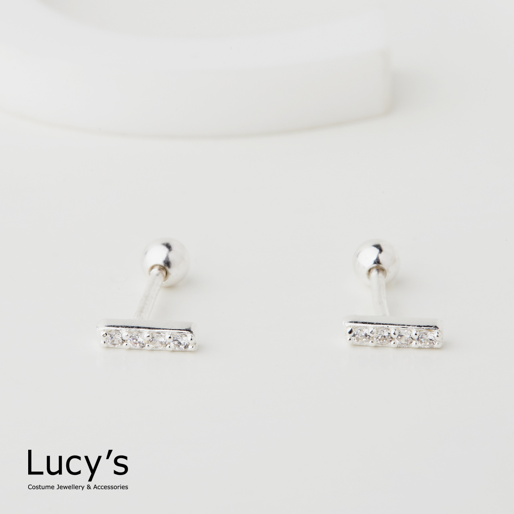 925純銀 一線光芒 轉珠耳環 (113691)