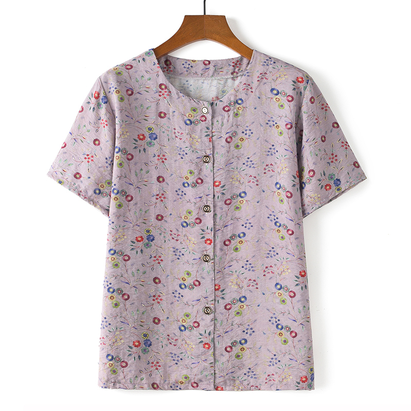 Middle-aged and elderly short-sleeved cotton silk thin shirt (XL-5XL size 2 color (top)) [After placing an order, please contact customer service to confirm the shipping size]