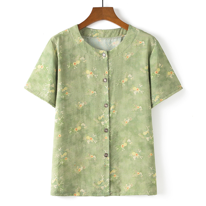 Middle-aged and elderly short-sleeved cotton silk thin shirt (XL-5XL size 4 color (top)) [After placing an order, please contact customer service to confirm the shipping size]