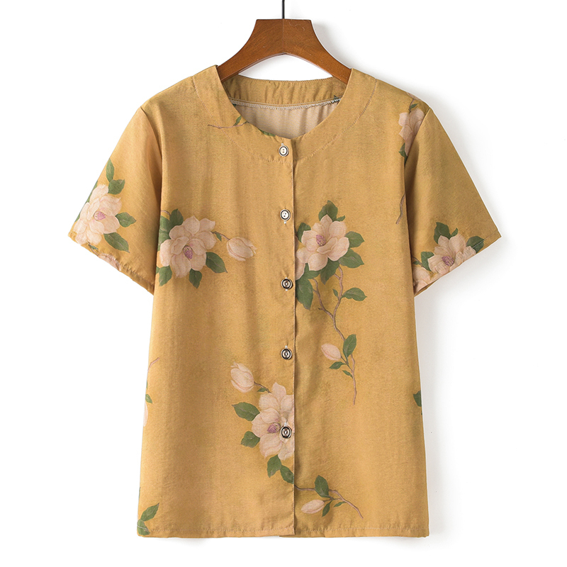 Middle-aged and elderly short-sleeved cotton silk thin shirt (XL-5XL size 5 color (top)) [After placing an order, please contact customer service to confirm the shipping size]