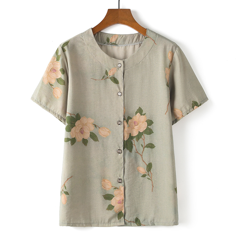 Middle-aged and elderly short-sleeved cotton silk thin shirt (XL-5XL size 6 color (top)) [After placing an order, please contact customer service to confirm the shipping size]