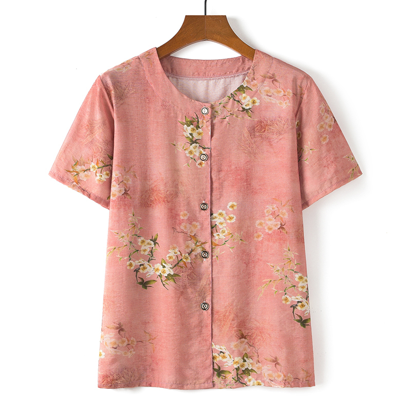 Middle-aged and elderly short-sleeved cotton silk thin shirt (XL-5XL size 7 color (top)) [After placing an order, please contact customer service to confirm the shipping size]