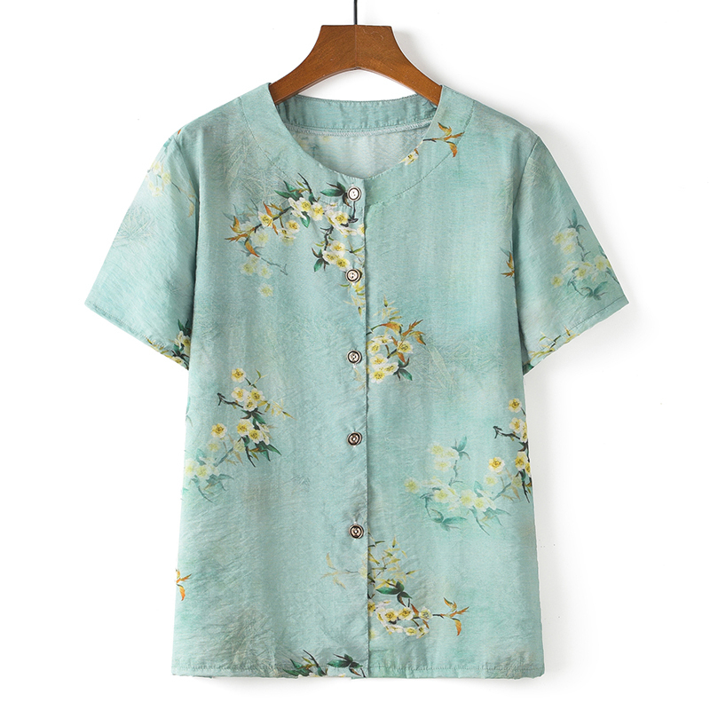 Middle-aged and elderly short-sleeved cotton silk thin shirt (XL-5XL size 8 color (top)) [After placing an order, please contact customer service to confirm the shipping size]