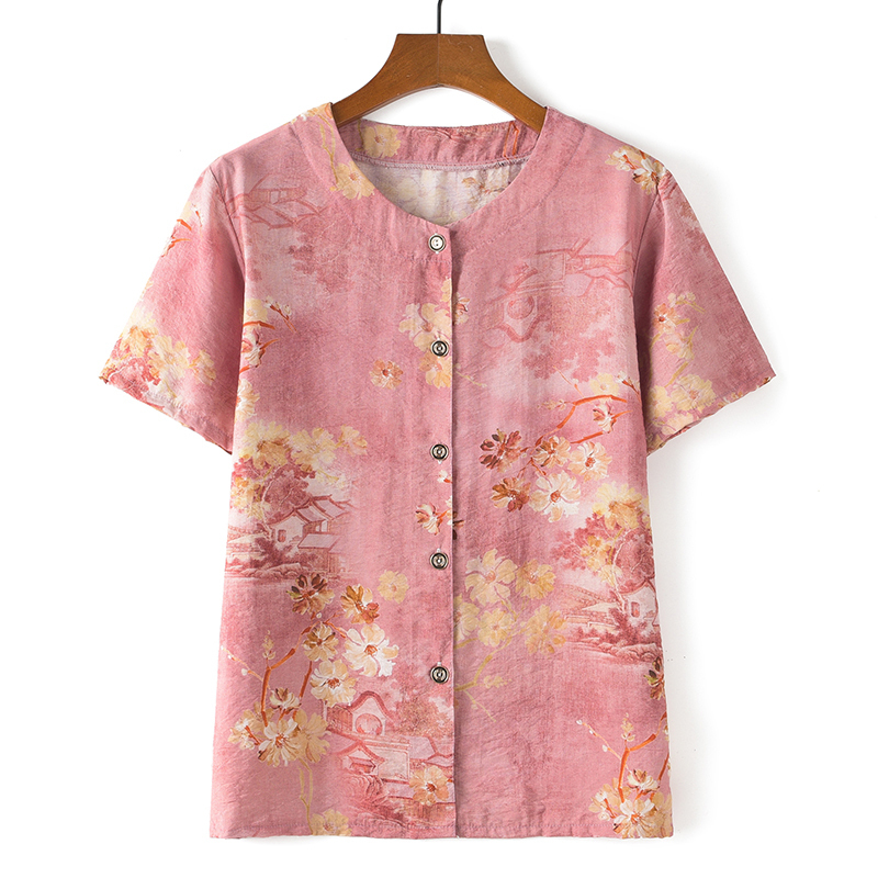 Middle-aged and elderly short-sleeved cotton silk thin shirt (XL-5XL size 9 color (top)) [After placing an order, please contact customer service to confirm the shipping size]