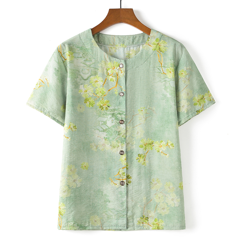 Middle-aged and elderly short-sleeved cotton silk thin shirt (XL-5XL size 10 color (top)) [After placing an order, please contact customer service to confirm the shipping size]