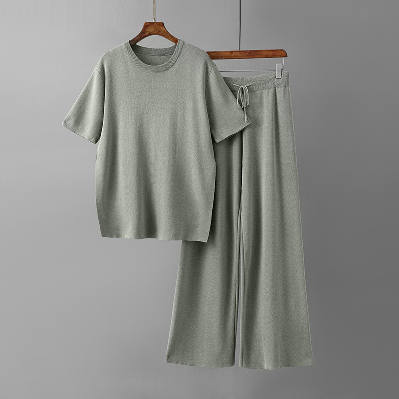 Temperament Casual Knit Sweater Set (One-size-fits-all Top + Pants Grey)