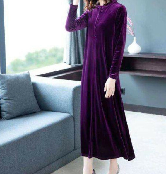 Gold Velvet Long Sleeve Pullover Dress [Purple] (M-4XL size) (Contact customer service to confirm size after placing an order)