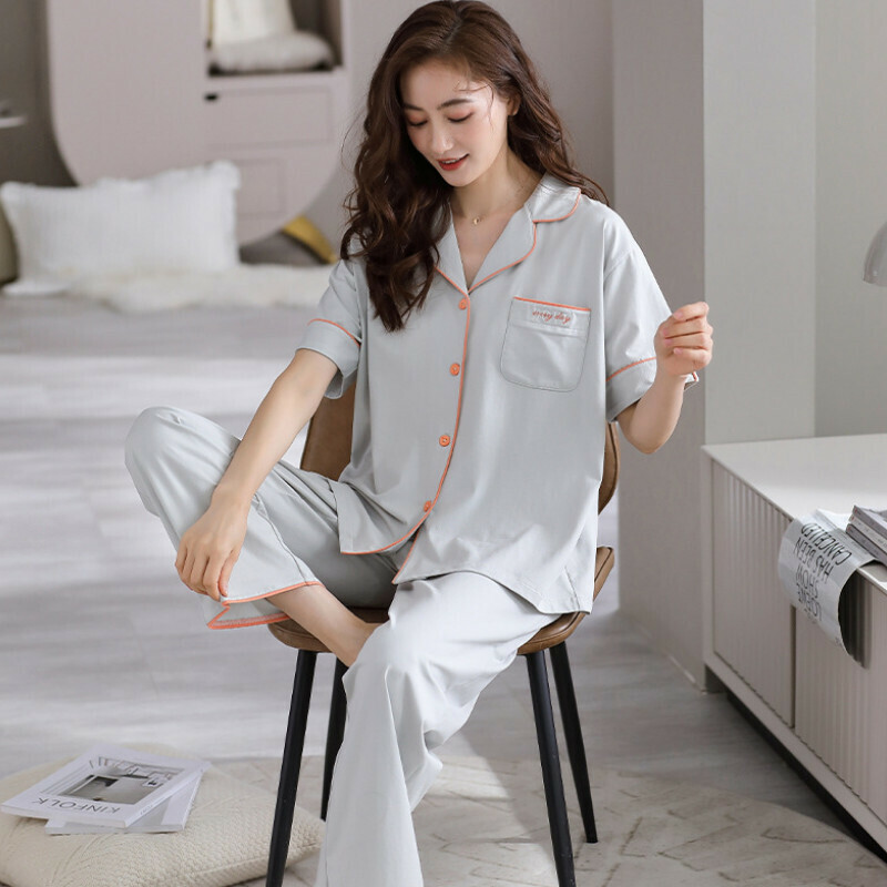爆款短袖長褲睡衣套裝【M-XXL碼 LG-1203海鹽灰】【下單后聯絡客服確認發貨尺碼 】