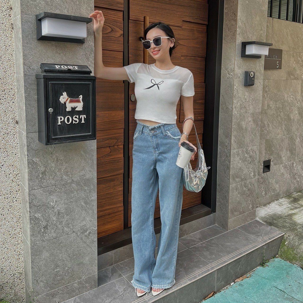 網紗拼接蝴蝶結短TEE/二色