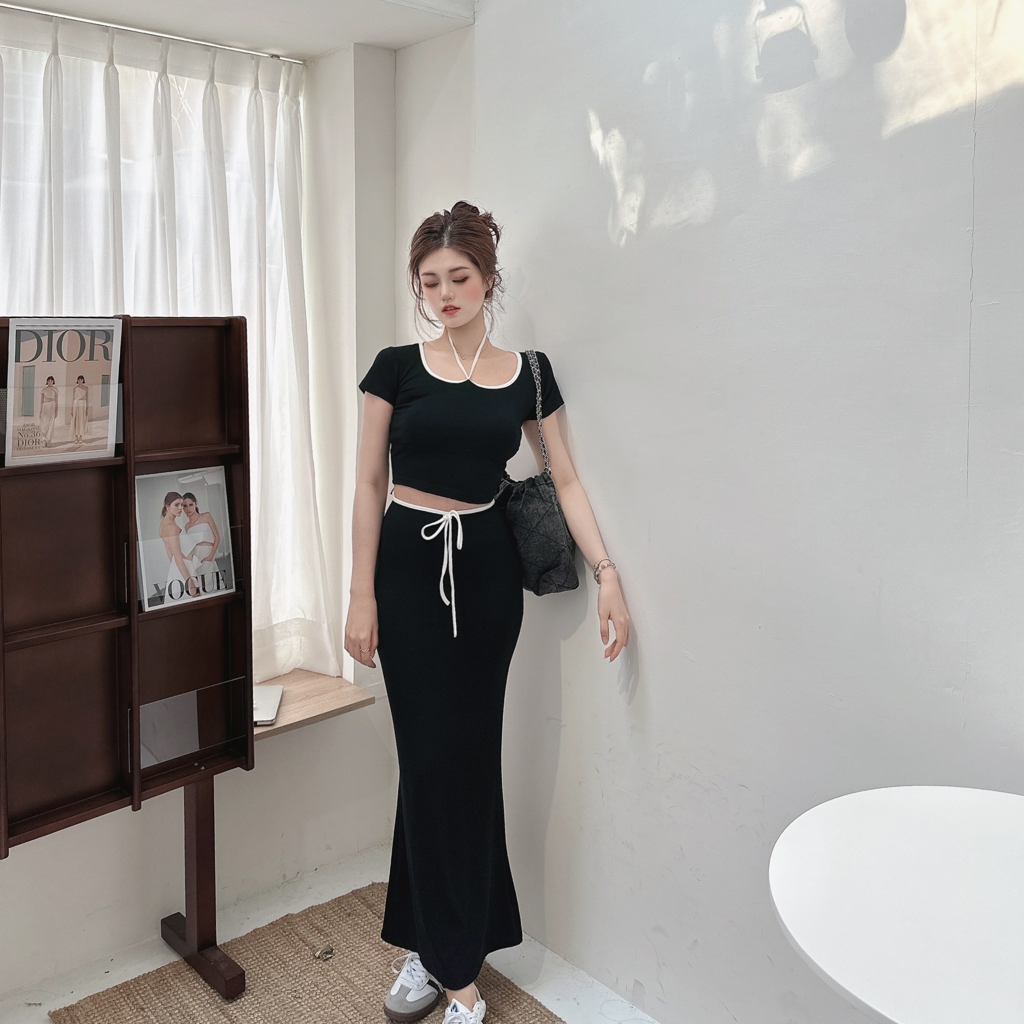 滾邊抓皺魚尾裙套裝/二色