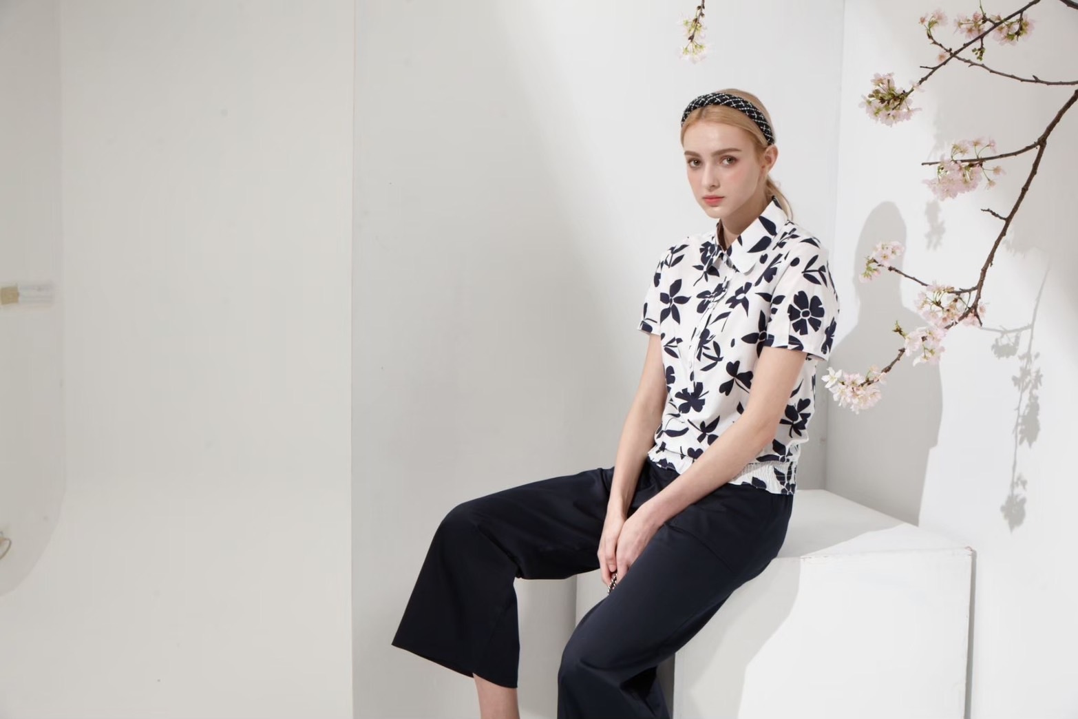 OL時尚復古貼口袋設計修腿九分寬褲U6092