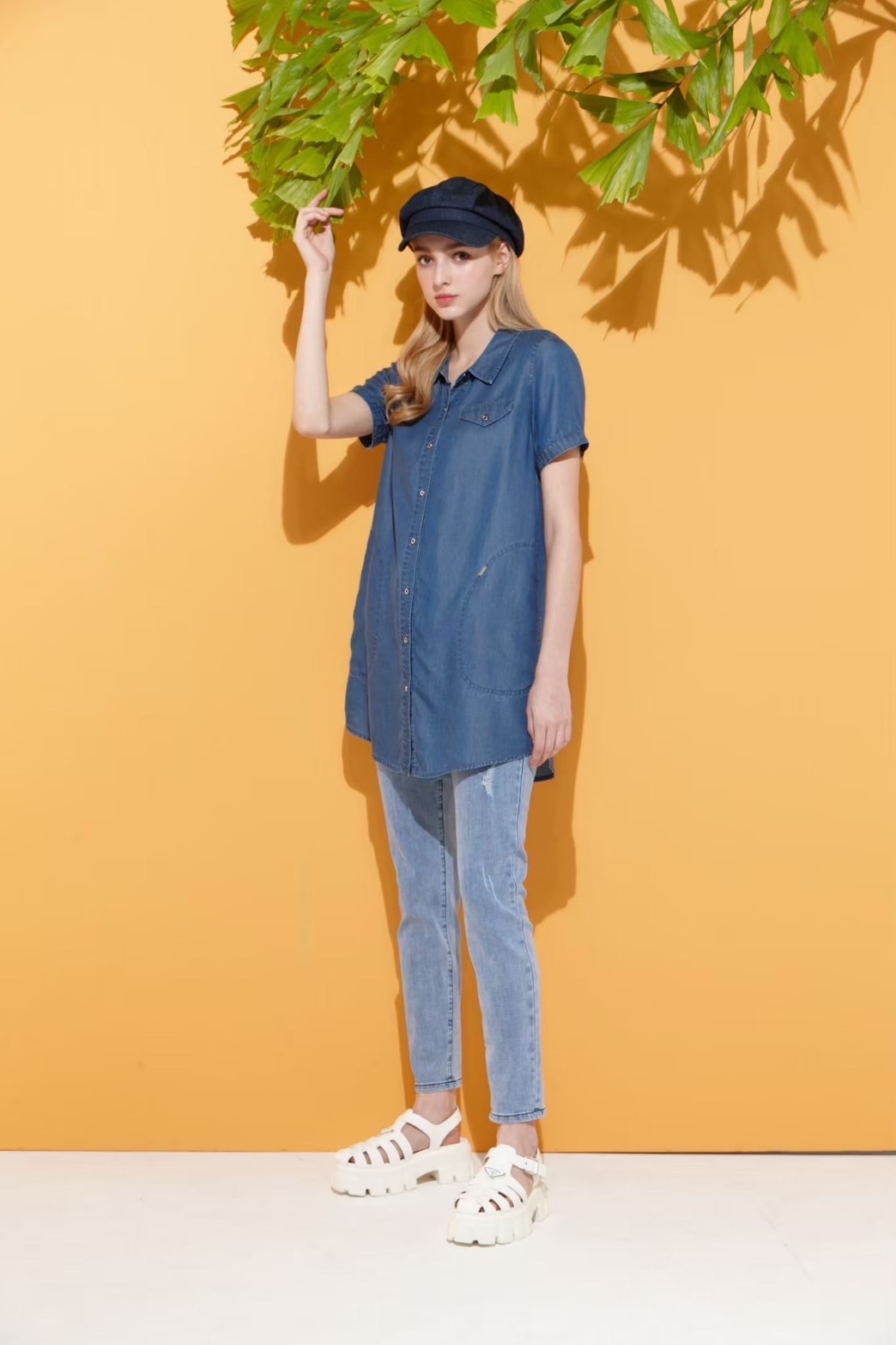 夏日藍時尚百搭修身顯瘦彈力牛仔九分褲U6251