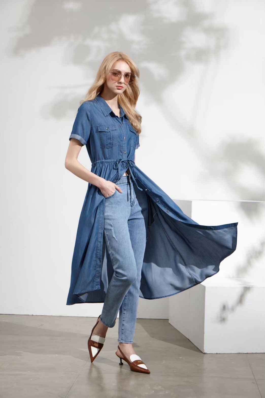 夏日藍時尚百搭修身顯瘦彈力牛仔九分褲U6251