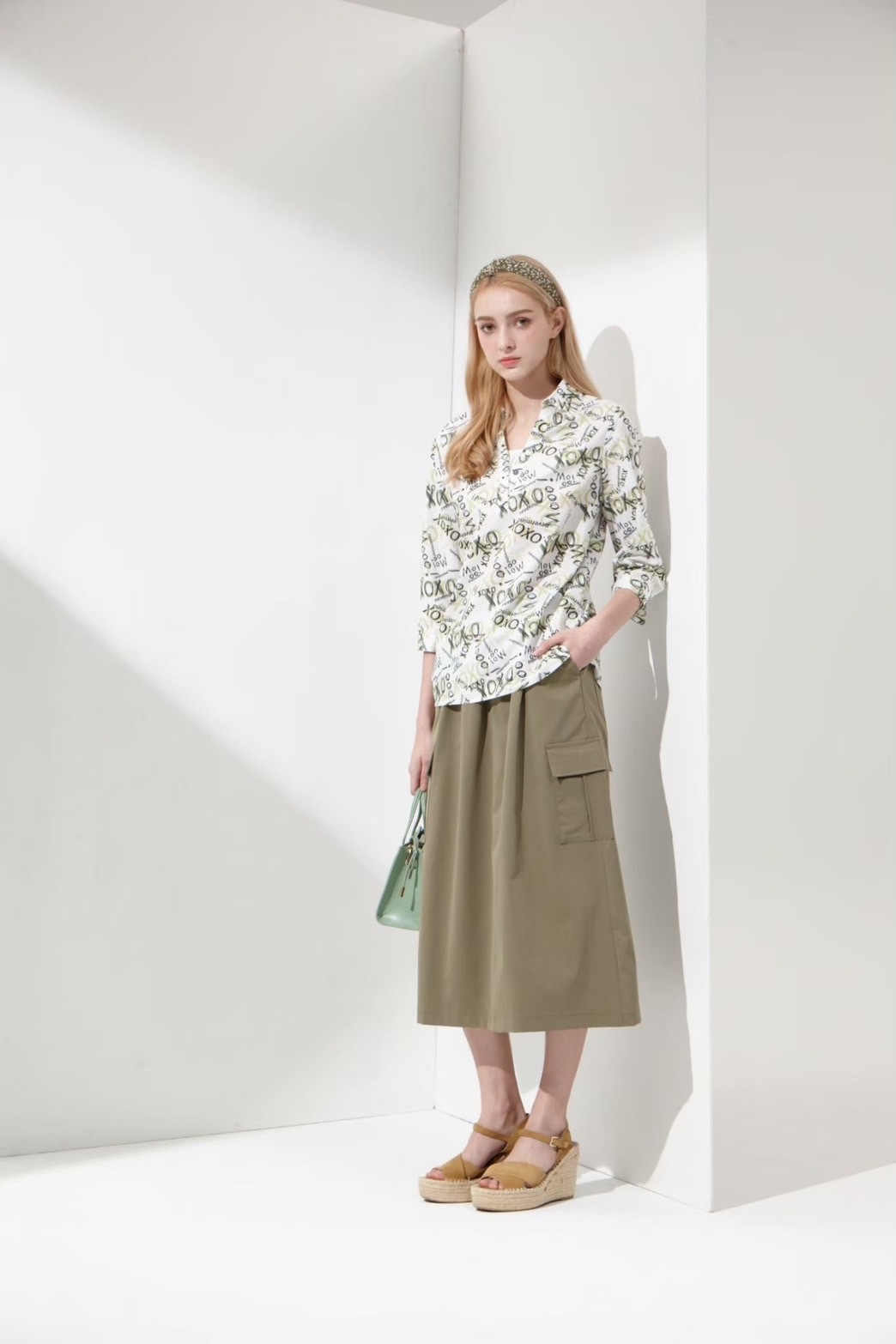 OL時尚工裝貼口袋設計舒適休閒裙U6271