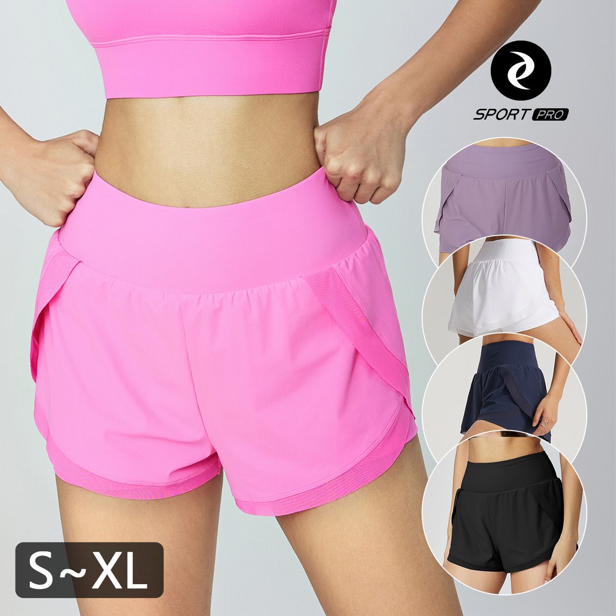 中高腰涼感假兩件防曝光口袋網球/跑步/運動機能褲*