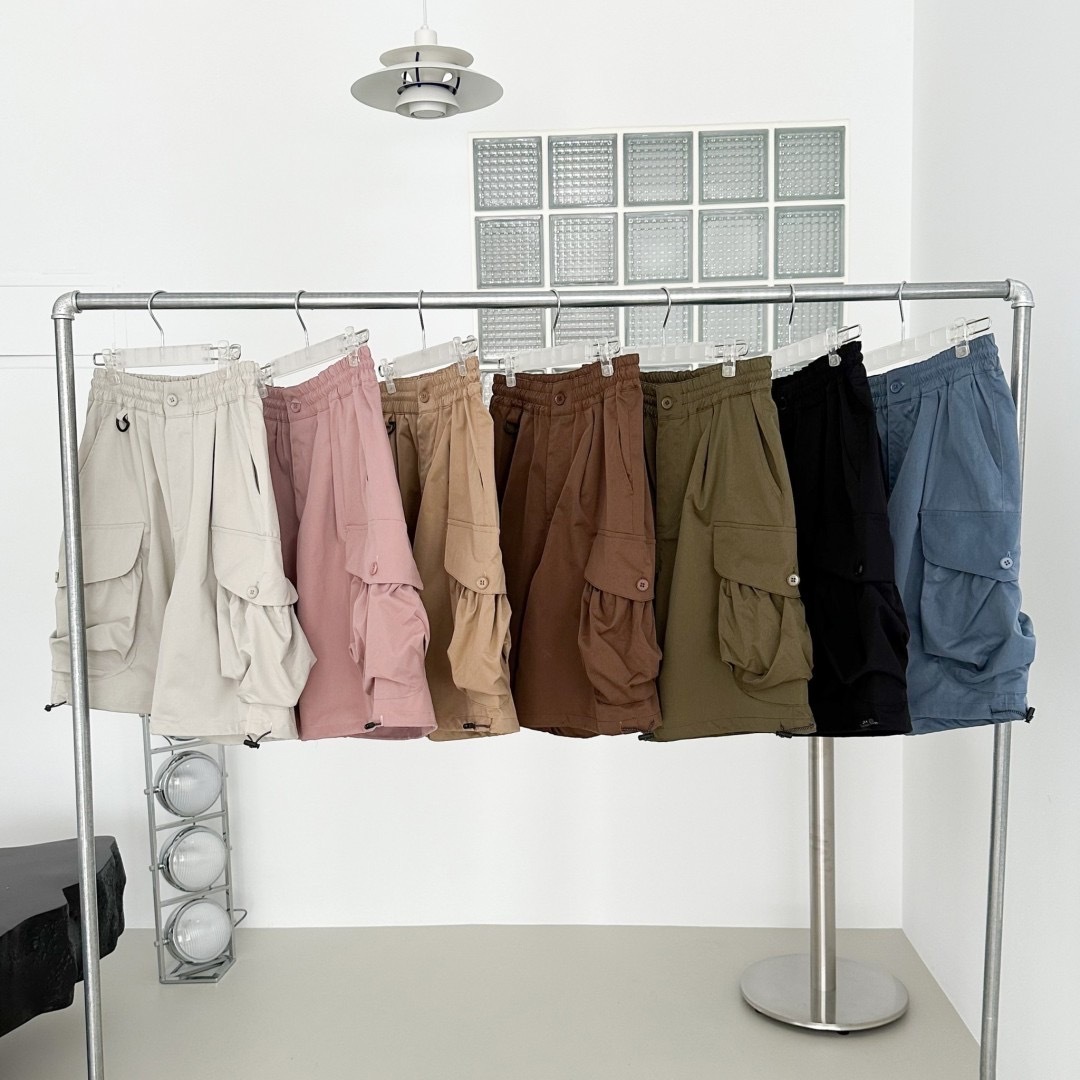 【1729工裝短褲】夏季 韓系 短褲 工裝 寬口袋 石灰/粉色/卡其/深咖/軍綠/黑色/霧藍