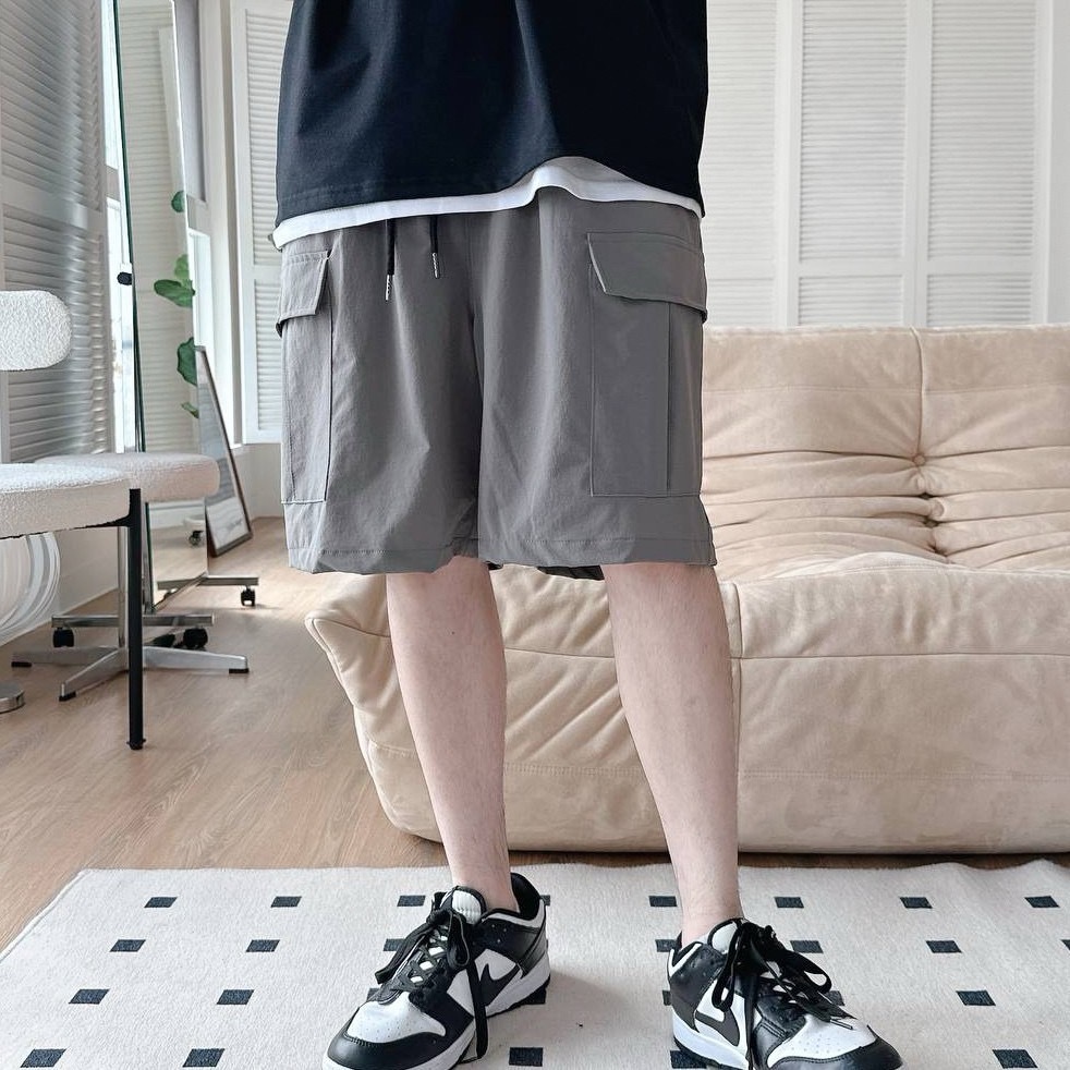 【1728口袋短褲】夏季 韓系 短褲 工裝 口袋抽繩 鐵灰/霧藍/軍綠/淺灰/黑色