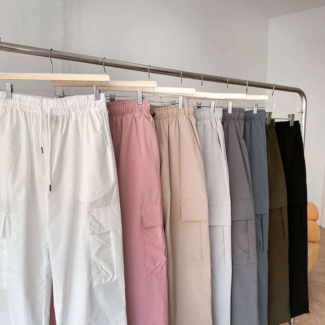 【Y2K糖果長褲】1716 夏季 韓系 長褲 工裝 寬口袋 純白/粉色/卡其/淺灰/鐵灰/霧藍/軍綠/黑色